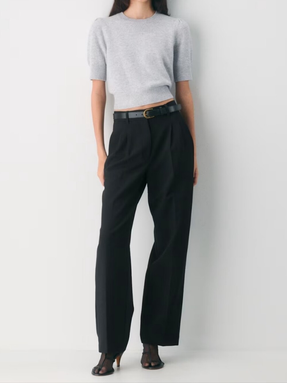 Wilfred Aritzia Cherub Gray Wool Cashmere Short Sleeve Knit Top Size M - Picture 14 of 15
